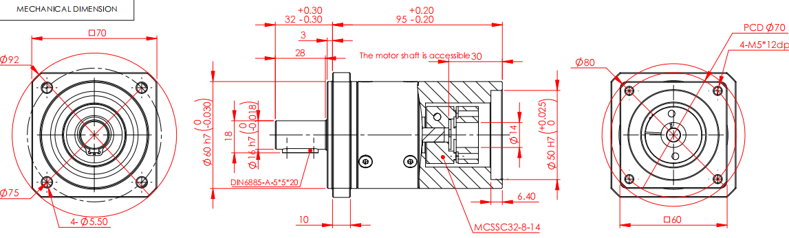 رسم أبعاد علبة التروس الكوكبية بدقة عالية
