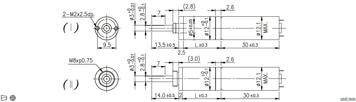 الرسم الفني لمحرك التروس الكوكبي مقاس 12 مم