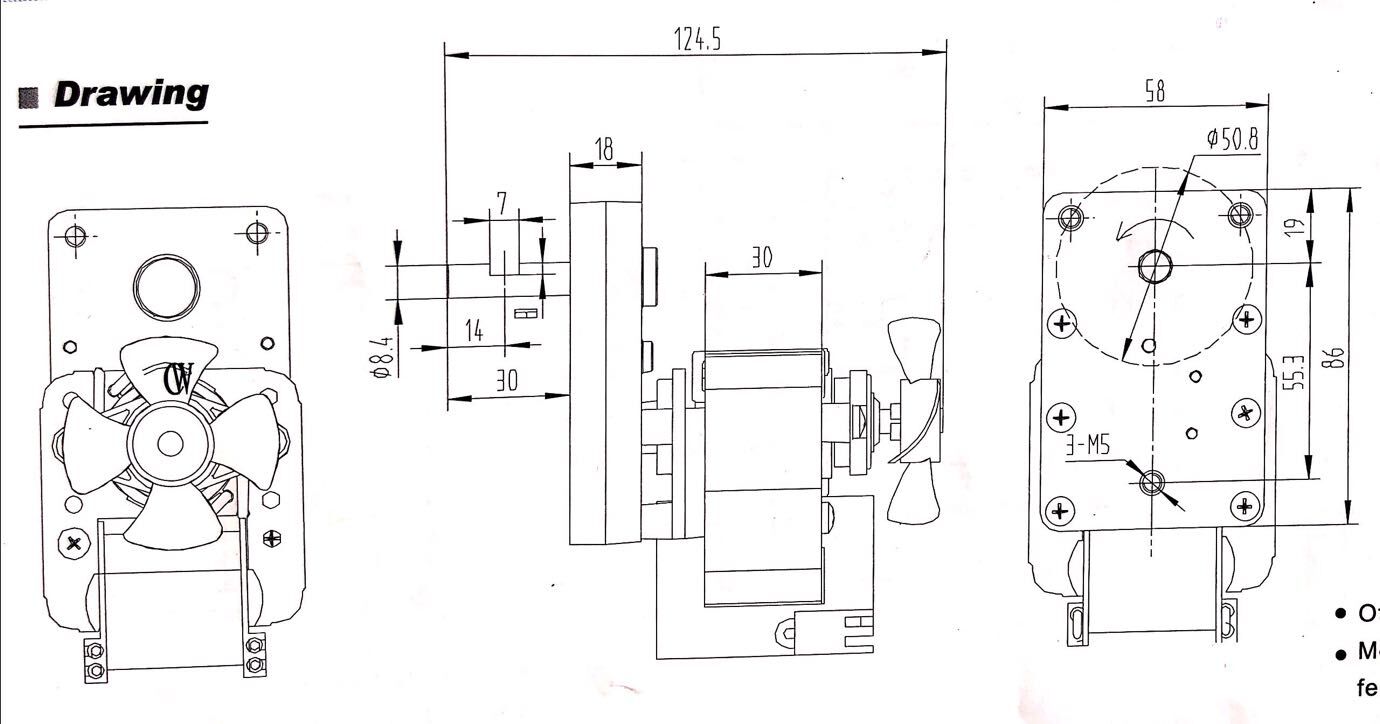 الأبعاد الميكانيكية للمحرك المتزامن AC